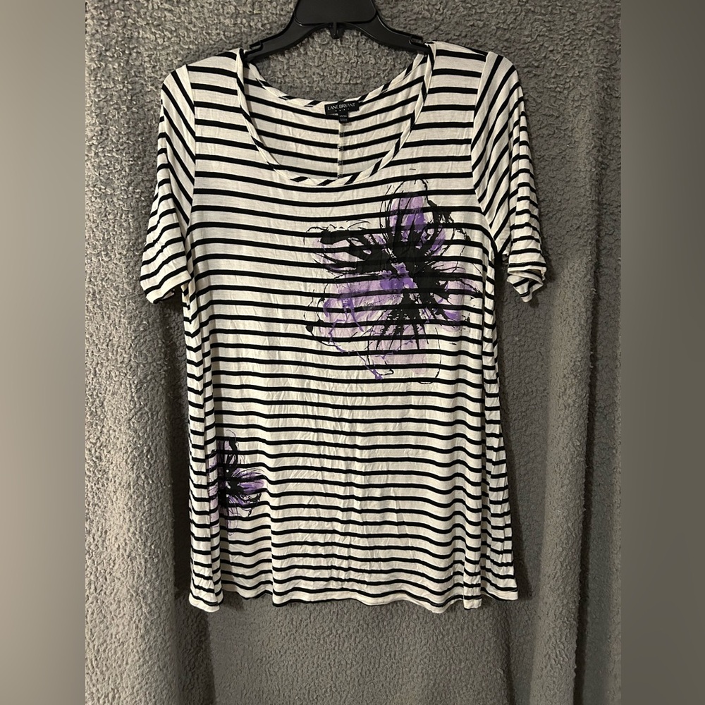 Lane Bryant Black and White Striped Tee with Purple Floral